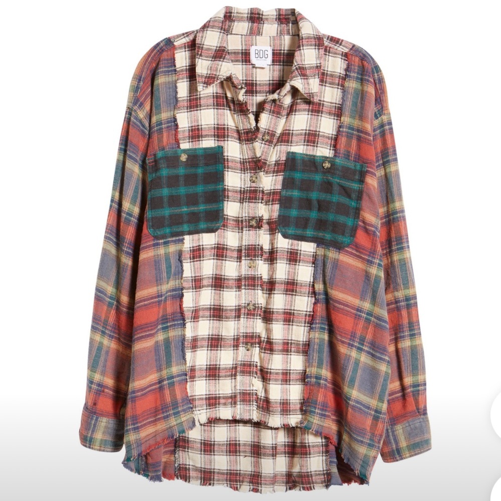Bdg urban outfitters spliced flannel button down shirt